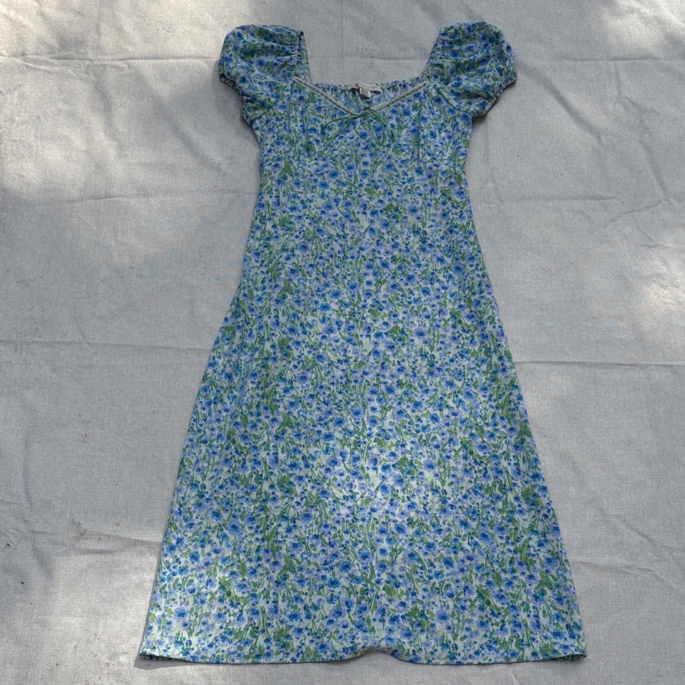 Monteau Blue and Green Floral Midi Dress